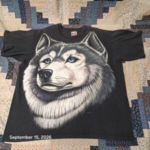 90s Vintage Big Face Siberian Husky Dog T Shirt Mens XL Trinity Products Black